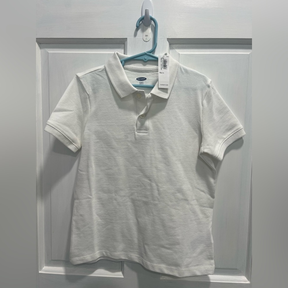 OLD NAVY NWT Plain Solid White Short Sleeve Collared Polo Shirt SIZE 6/7 BOYS